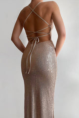 Robe Longue Rose Gold à Sequins