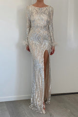 Robe De Cérémonie Argentée À Sequins