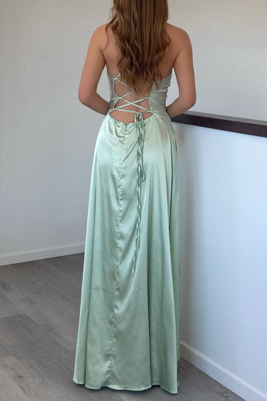 Robe Satin Vert Menthe Cowl