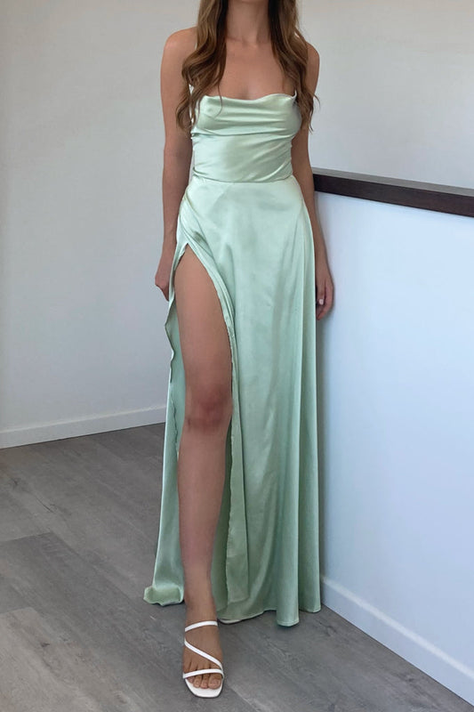 Robe Satin Vert Menthe Cowl