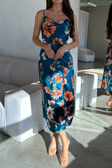 Robe Drapée Florale En Satin