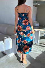 Robe Drapée Florale En Satin