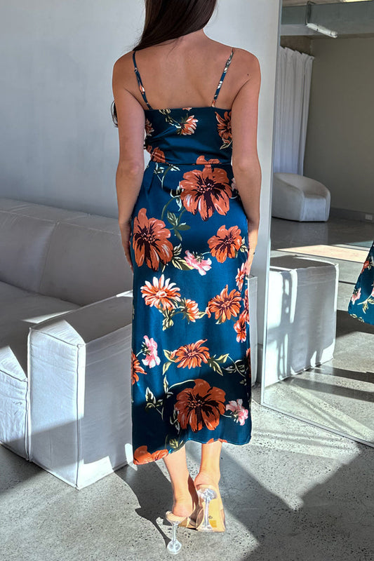 Robe Drapée Florale En Satin