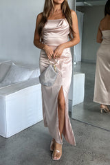 Robe Satin Drapée Romantique