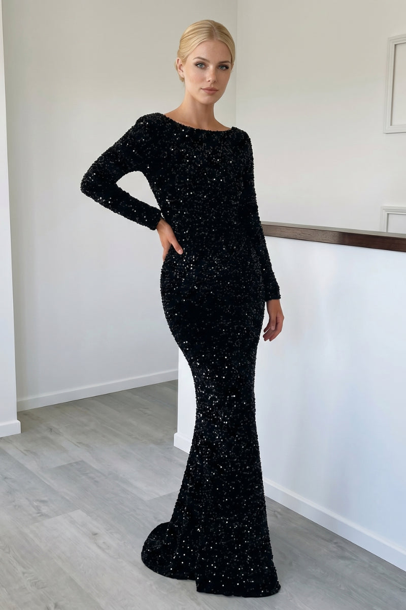 Robe Longue À Sequins Noirs