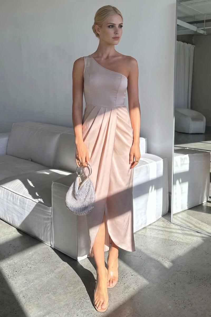 Robe Asymétrique Drapée Champagne