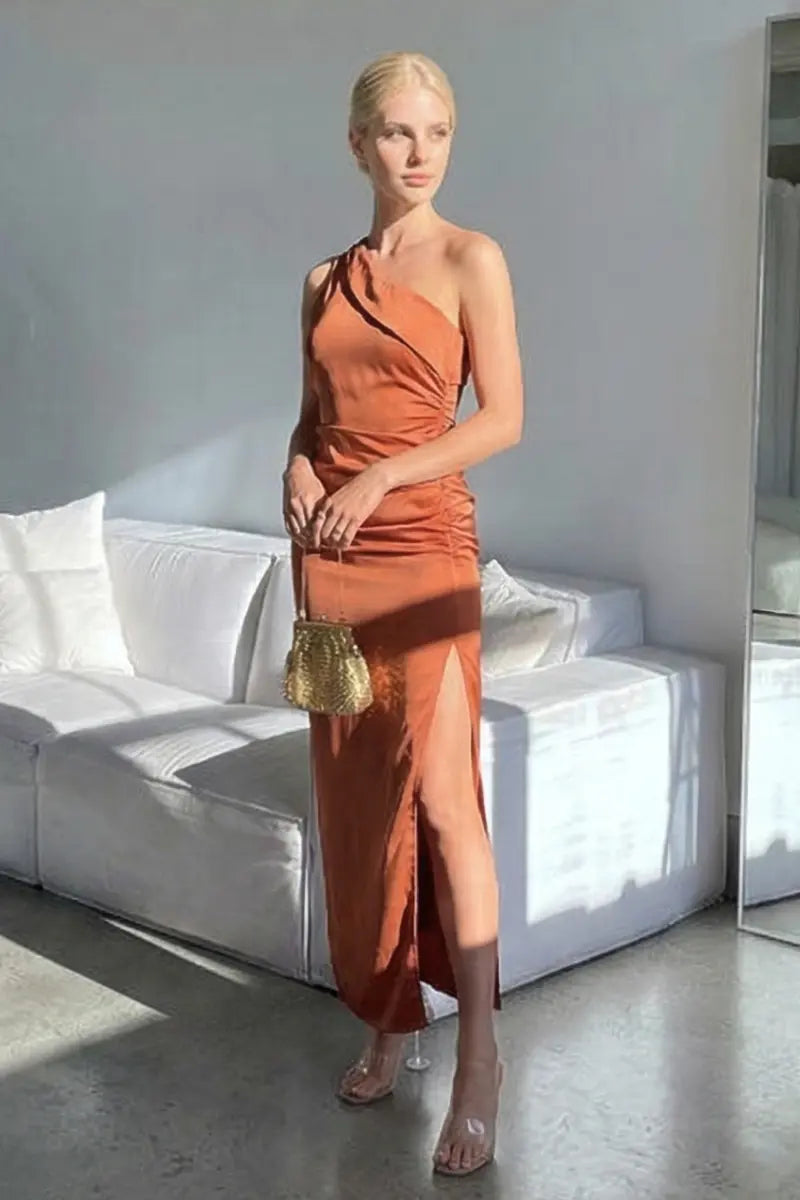 Robe Asymétrique Midi Terracotta
