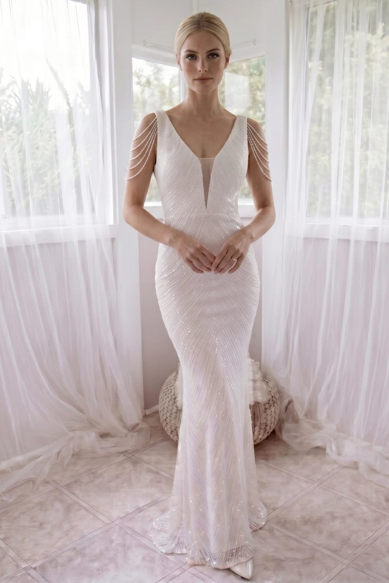 Robe De Mariée Longue À Sequins