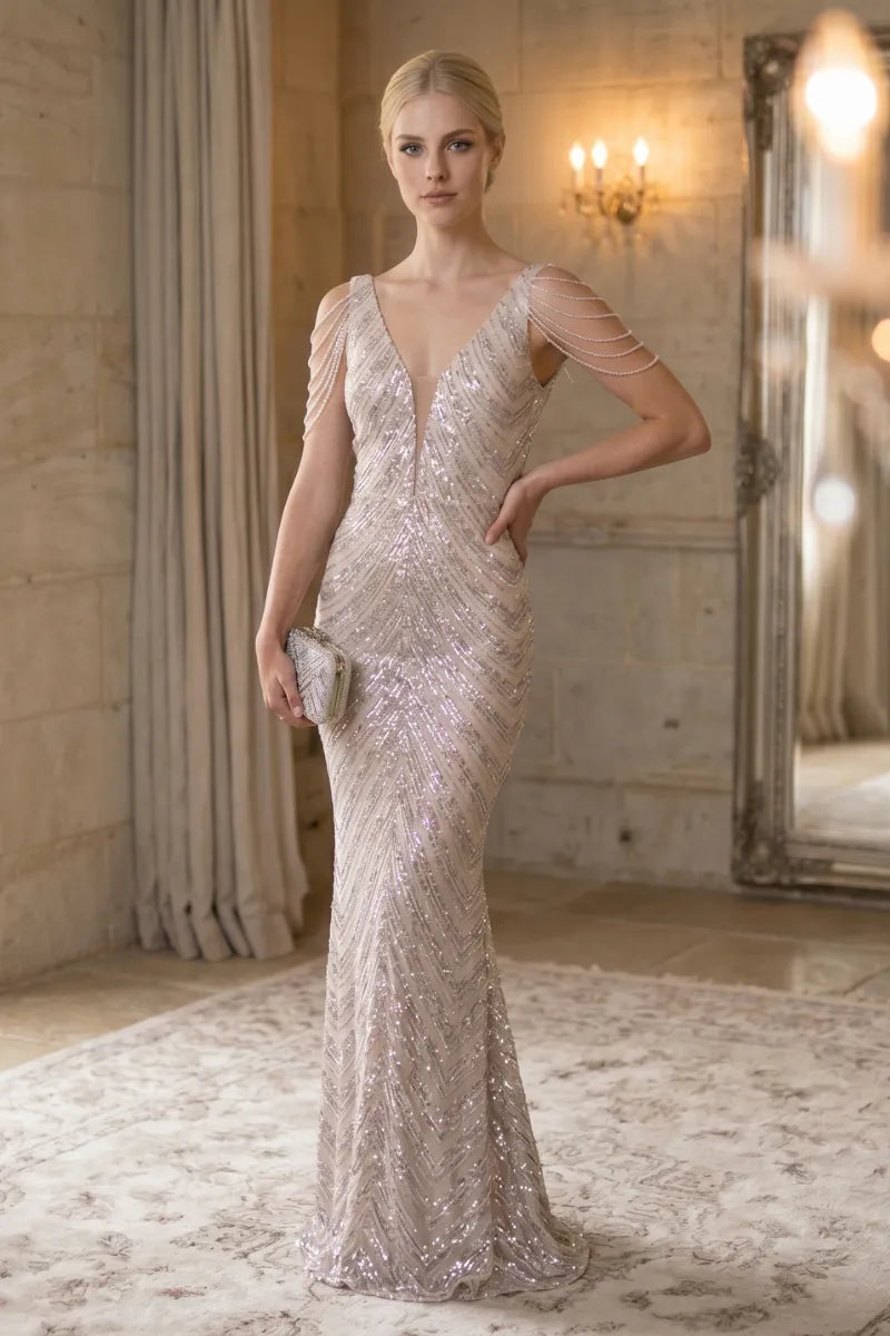 Robe De Soirée Longue À Sequins