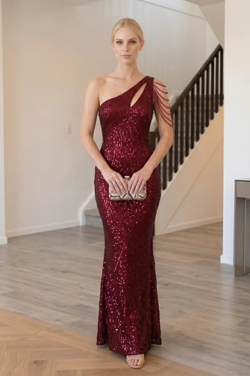 Robe Longue Asymétrique à Sequins