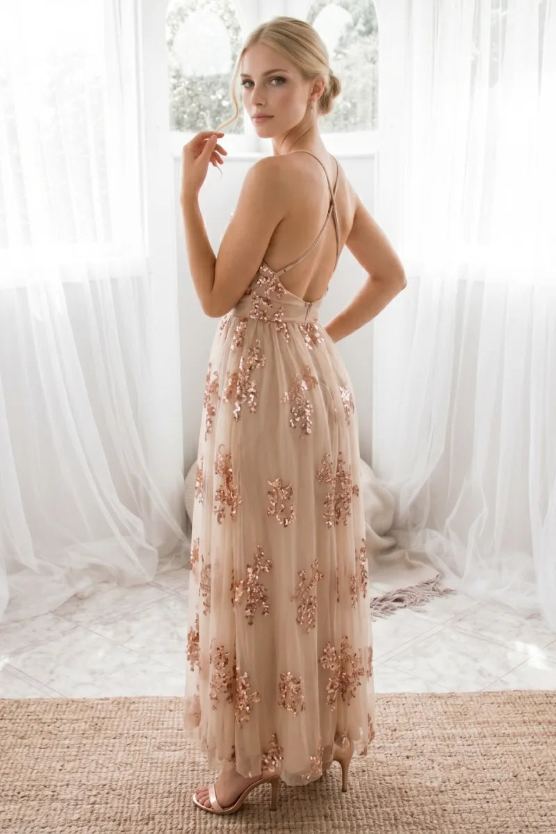 Robe Longue Scintillante Dos Croisé