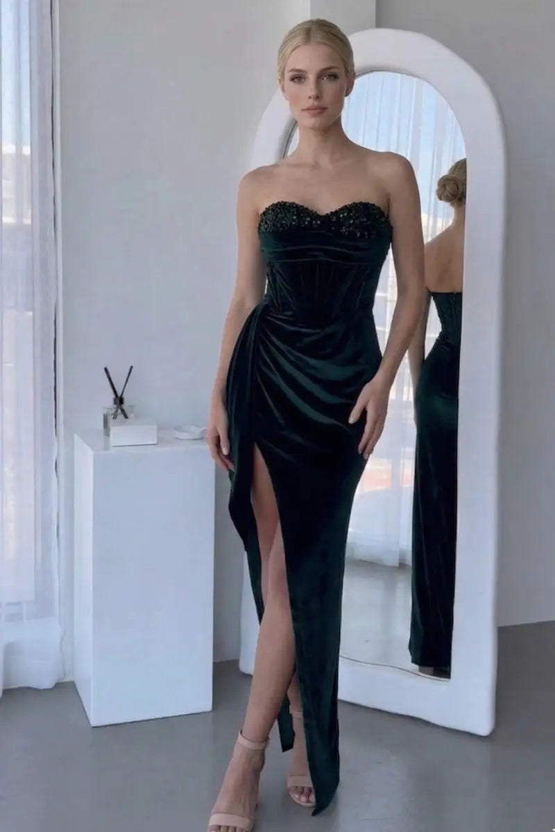 Robe Longue Velours Décolleté Cœur