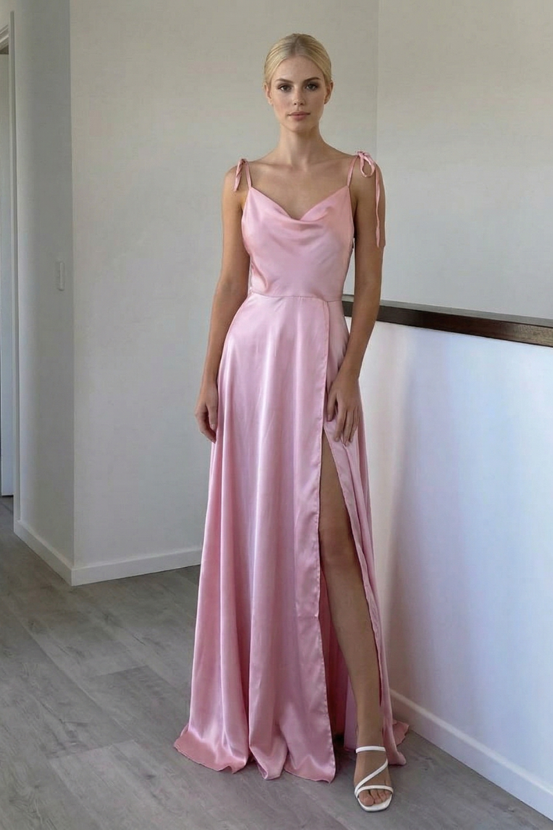 Robe Satin Blush Drapée Romantique
