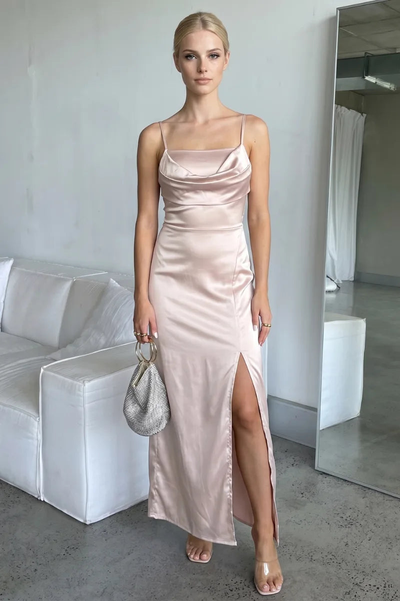 Robe Satin Drapée Romantique
