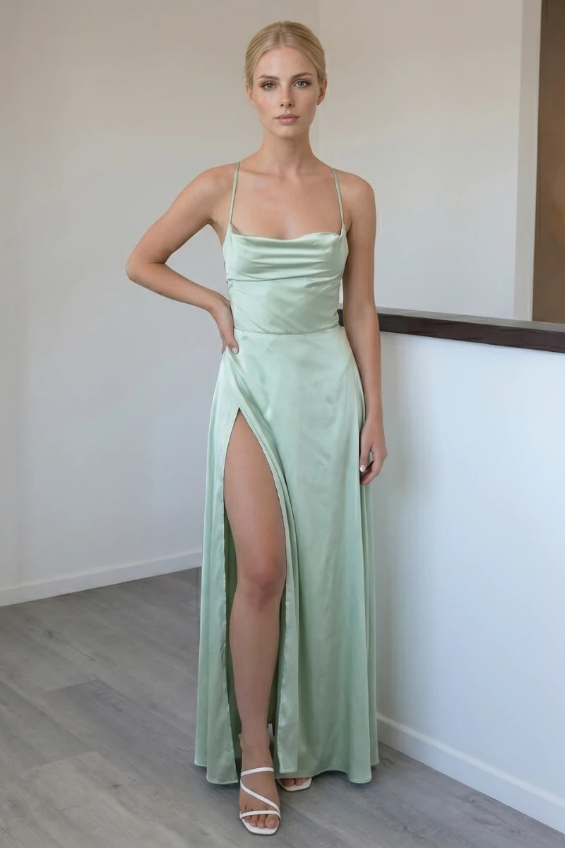 Robe Satin Vert Menthe Cowl