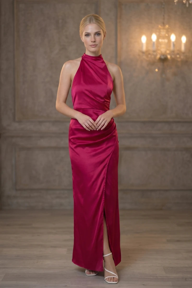 Robe Satinée Halter Élégante