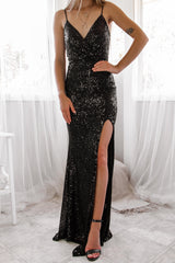Robe Longue Noire À Sequins