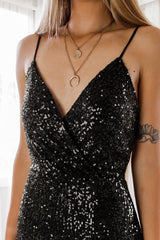 Robe Longue Noire À Sequins