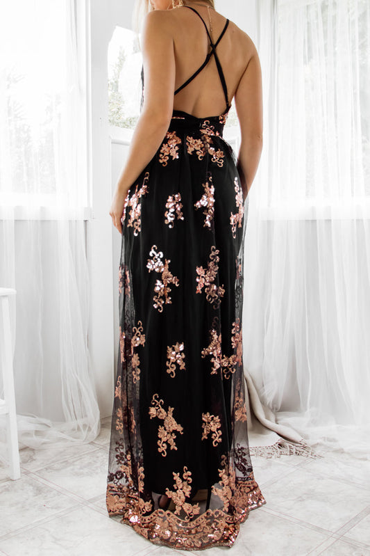 Robe Longue Noire à Sequins