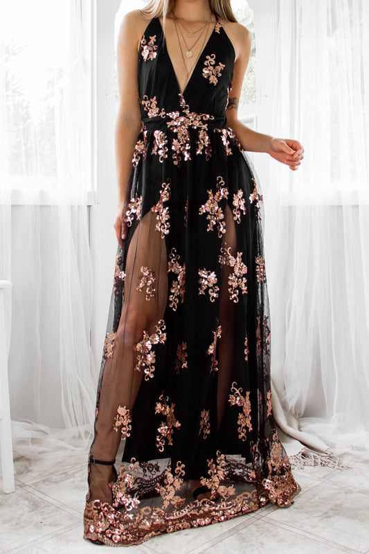 Robe Longue Noire à Sequins