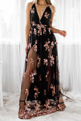 Robe Longue Noire à Sequins
