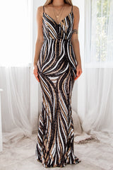 Robe Longue Bustier À Sequins Noirs