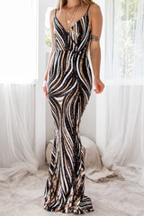 Robe Longue Bustier À Sequins Noirs