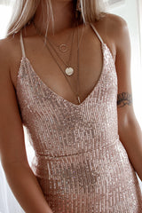Robe Longue Rose Gold à Sequins