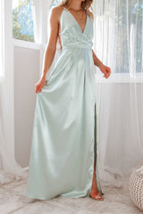 Robe Longue Satin Aqua Élégante