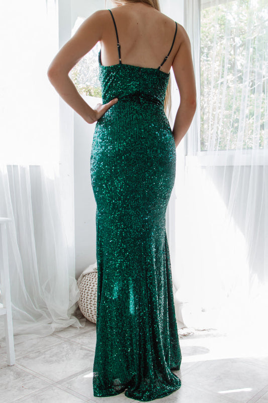 Robe Longue Émeraude À Sequins
