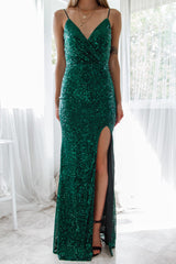 Robe Longue Émeraude À Sequins