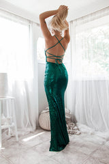 Robe Longue Sequins Émeraude
