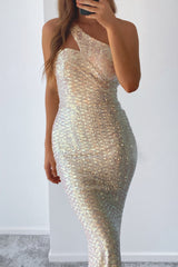 Robe Asymétrique Sequins Irisés