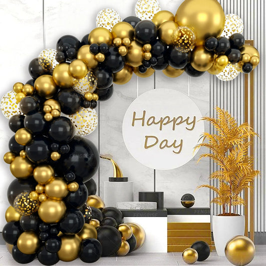Kit Arche de Ballon - Noir et Doré avec confettis - vue 2