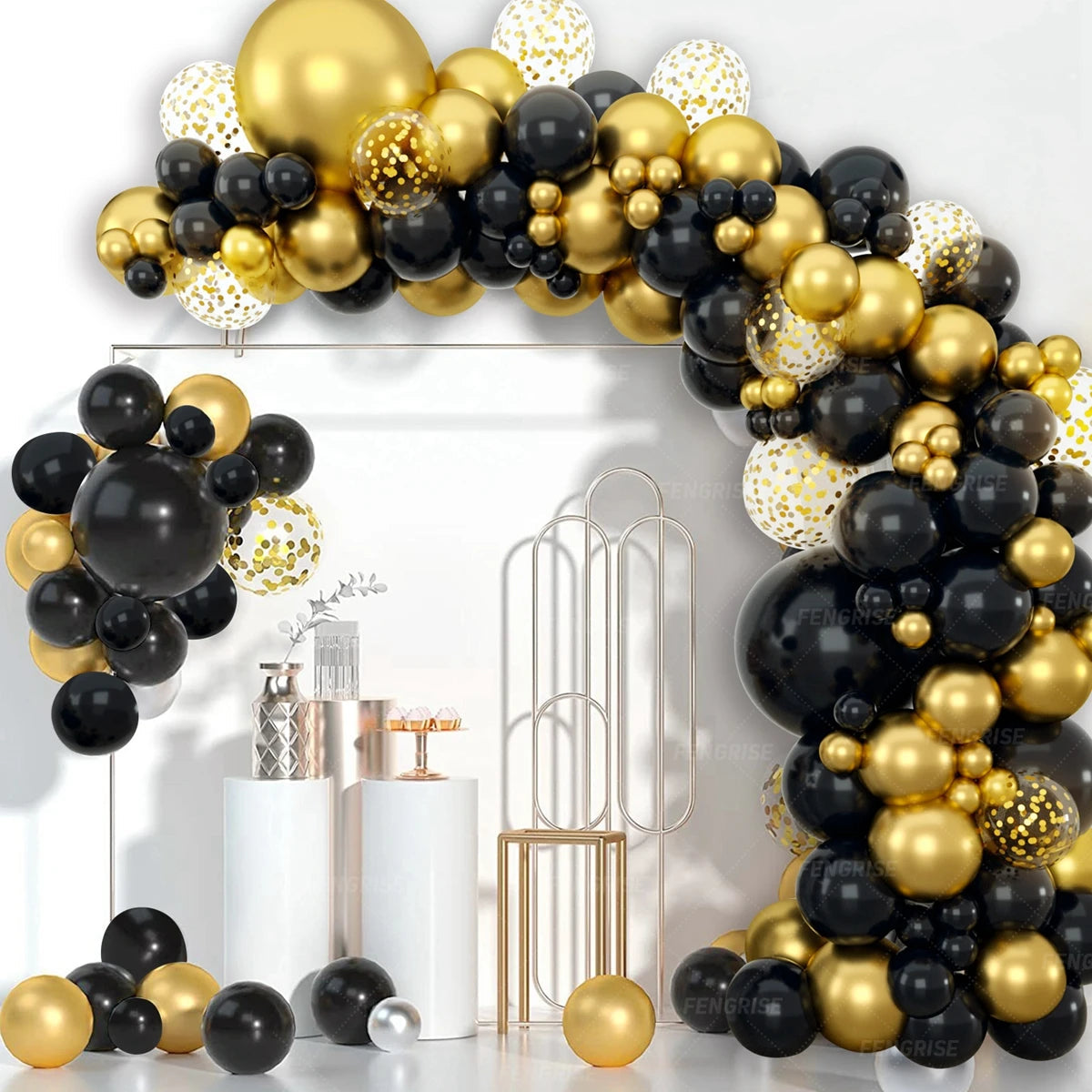 Kit Arche de Ballon - Noir et Doré avec confettis - vue 3