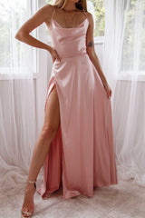 Robe Satin Rose Poudré Drapée