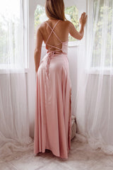 Robe Satin Rose Poudré Drapée