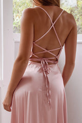 Robe Satin Rose Poudré Drapée