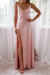 Robe Satin Rose Poudré Drapée