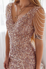 Robe De Mariée Longue À Sequins