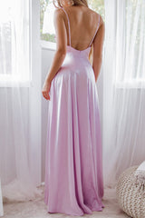 Robe Satin Lavande Drapée Fendue
