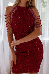 Robe Cocktail Courte Rubis à Sequins