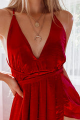 Robe Longue Satin Rubis Dos Croisé