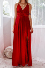 Robe Longue Satin Rubis Dos Croisé