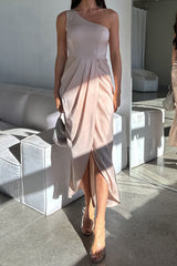 Robe Asymétrique Drapée Champagne - vue 1