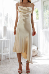 Robe Asymétrique Satin Champagne - vue 12
