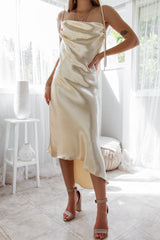 Robe Asymétrique Satin Champagne - vue 13