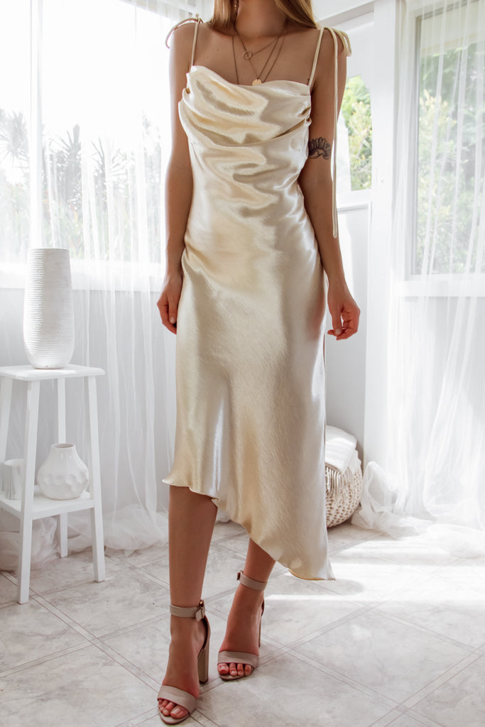 Robe Asymétrique Satin Champagne - vue 5