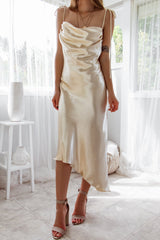 Robe Asymétrique Satin Champagne - vue 5
