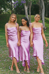 Robe Asymétrique Satin Violet - vue 3
